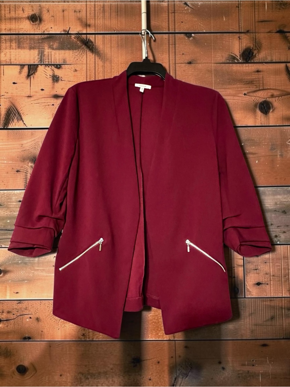 Maurices Open-Front Wine Blazer with Zip Pockets